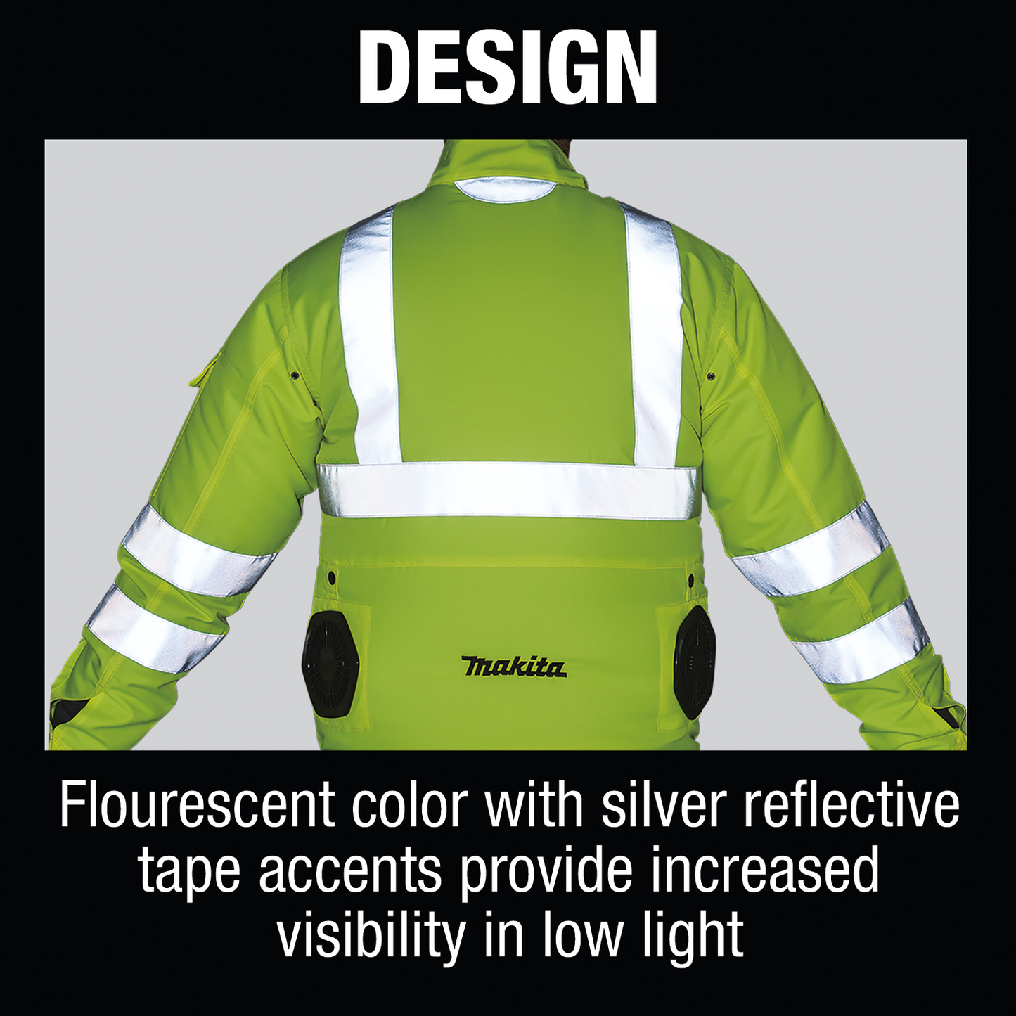 Makita DFJ214ZXL 18V LXT® Lithium‑Ion Cordless High Visibility Fan Jacket, Jacket Only (XL)