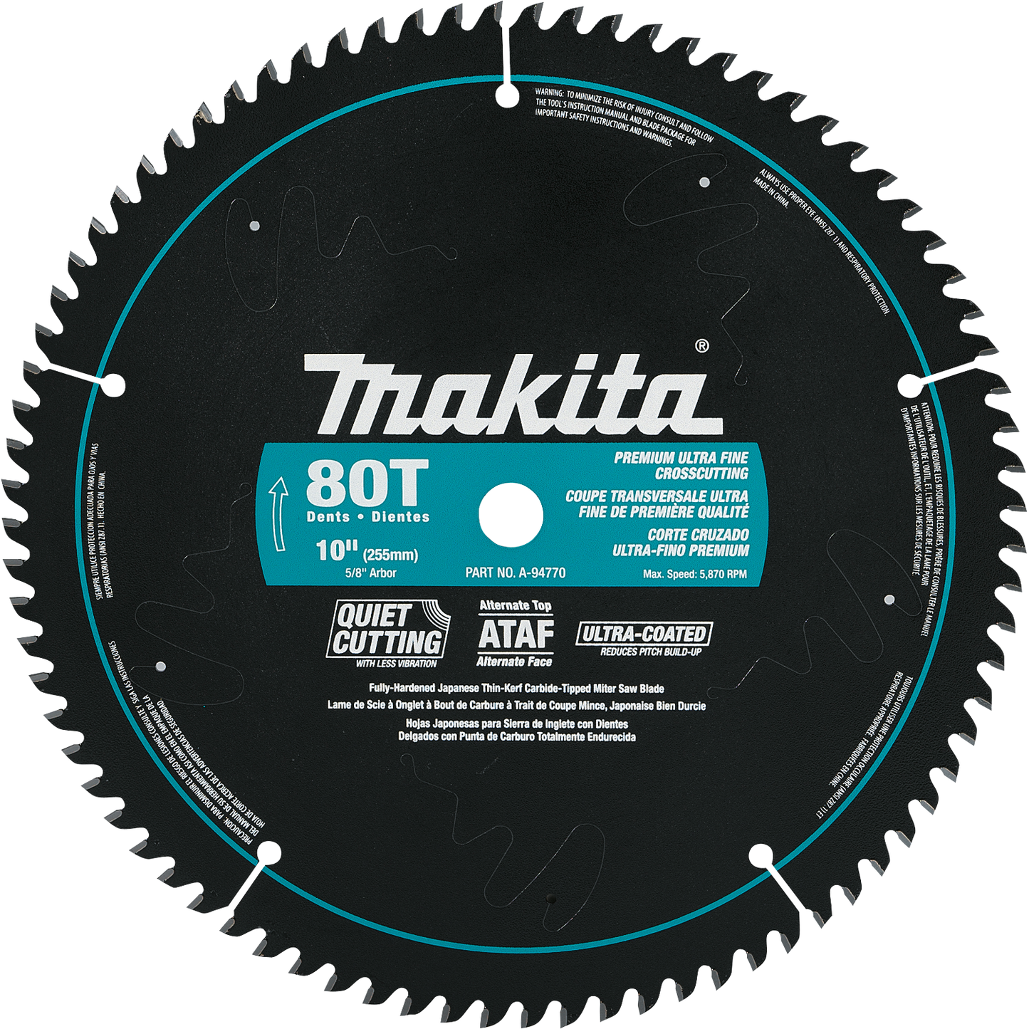 Makita A-94770 10" 80T Ultra‑Coated Miter Saw Blade