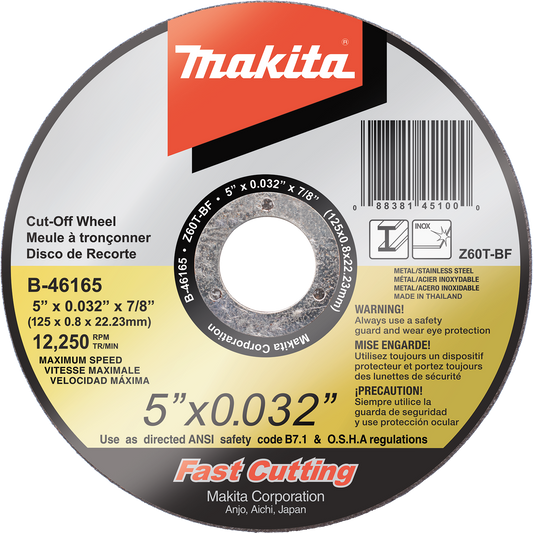 Makita B-46165 5" x .032" x 7/8" Ultra Thin Cut‑Off Wheel, Stainless
