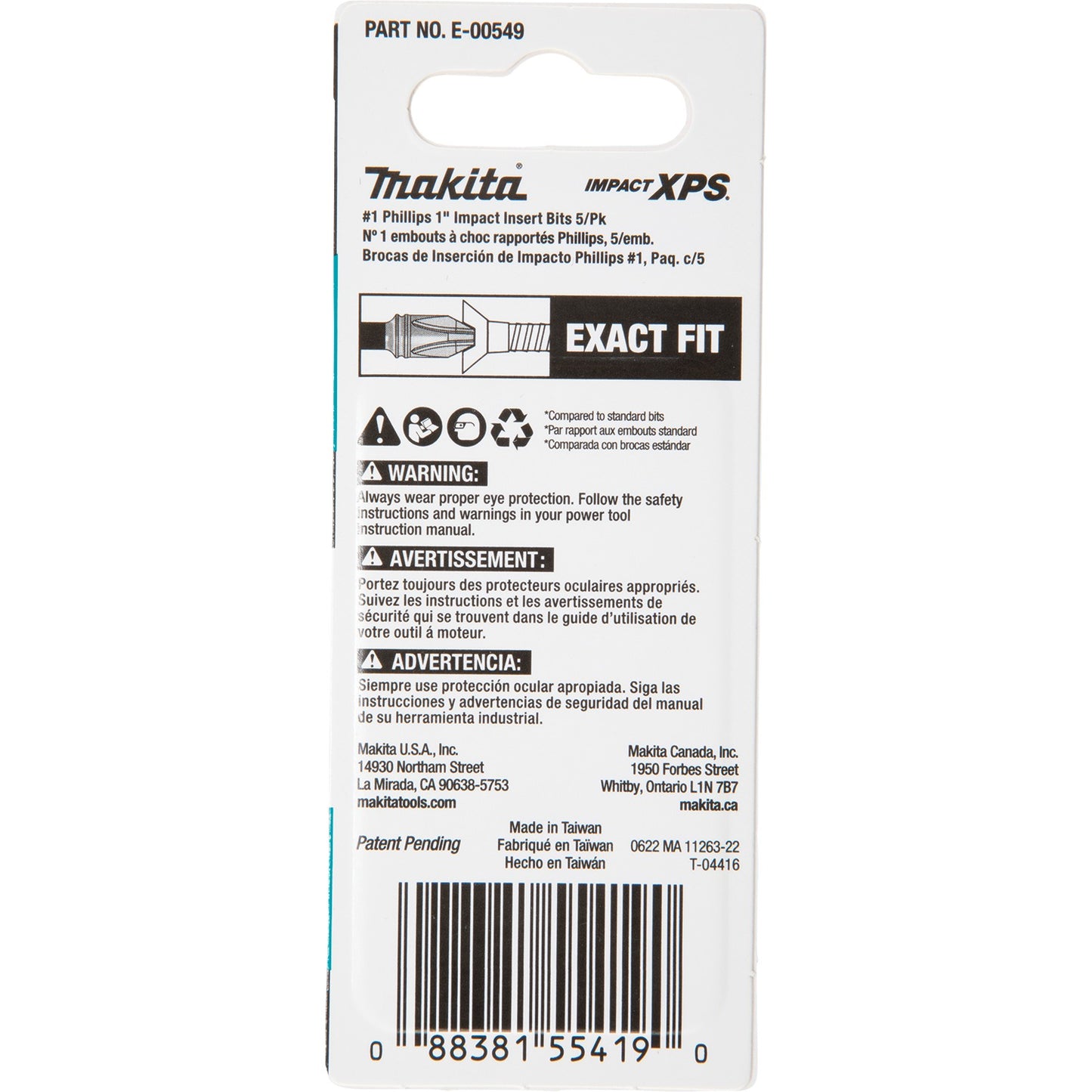 Makita E-00549 Impact XPS® #1 Phillips 1" Insert Bit, 5/pk