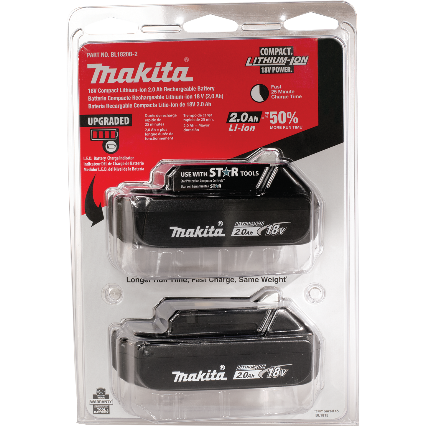 Makita BL1820B-2 18V LXT® Lithium‑Ion Compact 2.0Ah Battery, 2/pk