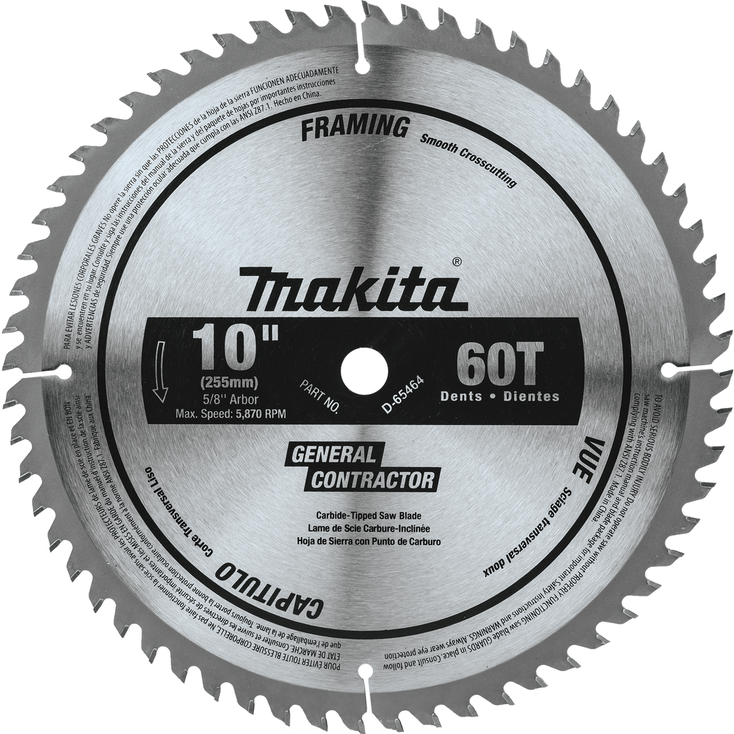 Makita D-65464 10" 60T Micro‑Polished Miter Saw Blade, Smooth Crosscutting
