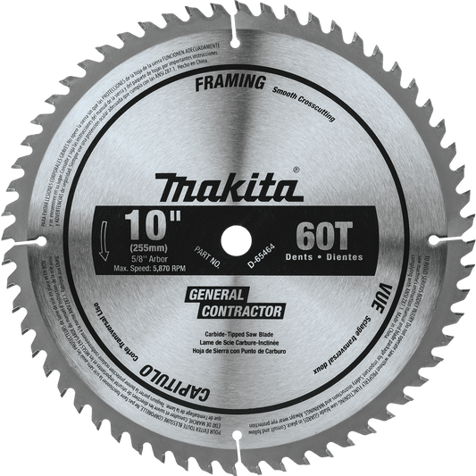 Makita D-65464 10" 60T Micro‑Polished Miter Saw Blade, Smooth Crosscutting