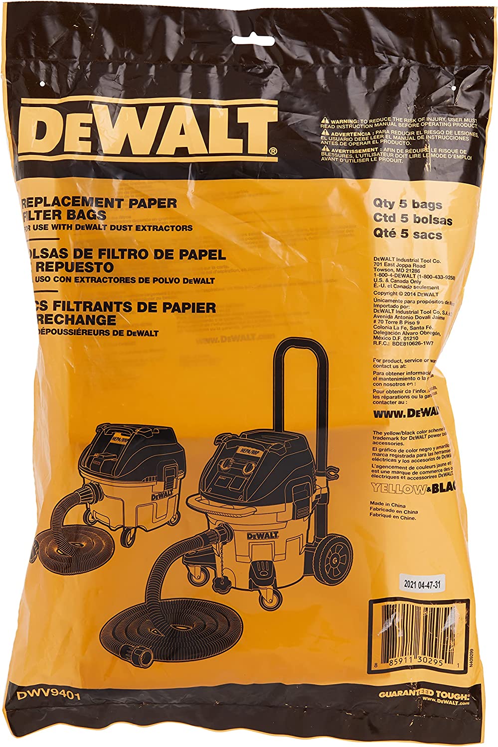 Dewalt DWV9401 Paper Bag For Dust Extractors (5 Pk)