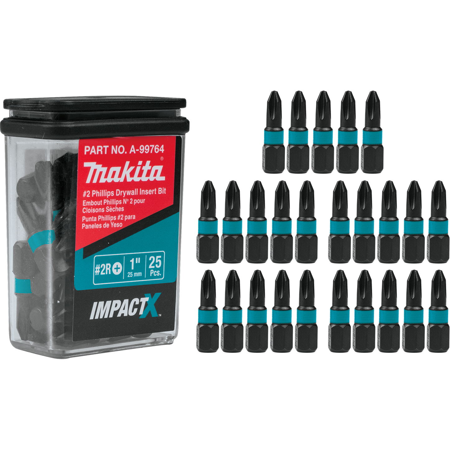 Makita A-99764 ImpactX™ #2 Phillips Drywall 1″ Insert Bit, 25/pk