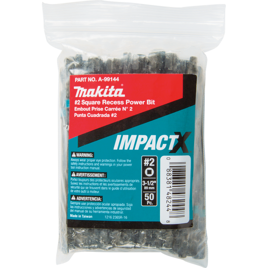 Makita A-99144 ImpactX™ #2 Square Recess 3‑1/2″ Power Bit, 50/pk, Bulk