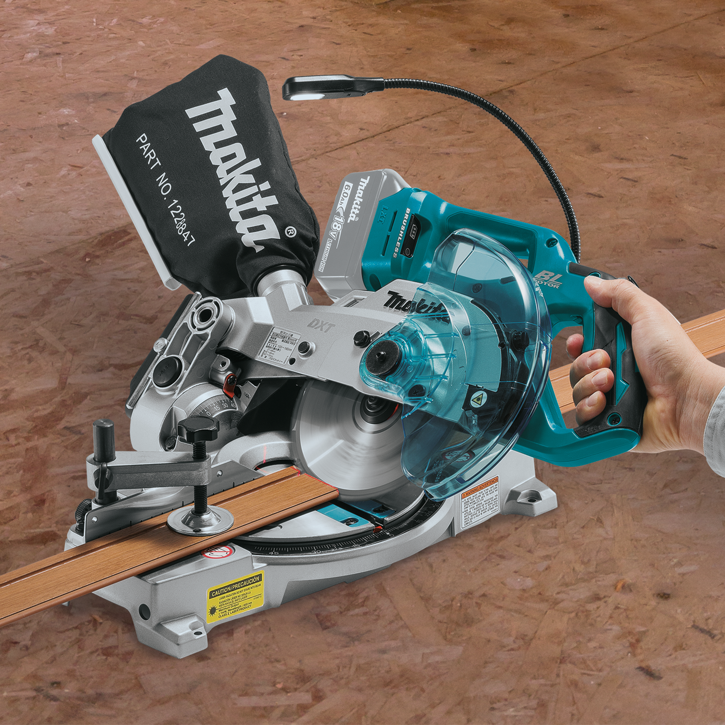 Makita XSL05Z 18V LXT® Lithium‑Ion Brushless Cordless 6‑1/2" Compact Dual‑Bevel Compound Miter Saw with Laser, Tool Only