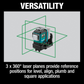 Makita SK700GD 12V max CXT® Lithium‑Ion Cordless Self‑Leveling 360° 3‑Plane Green Laser, Tool Only