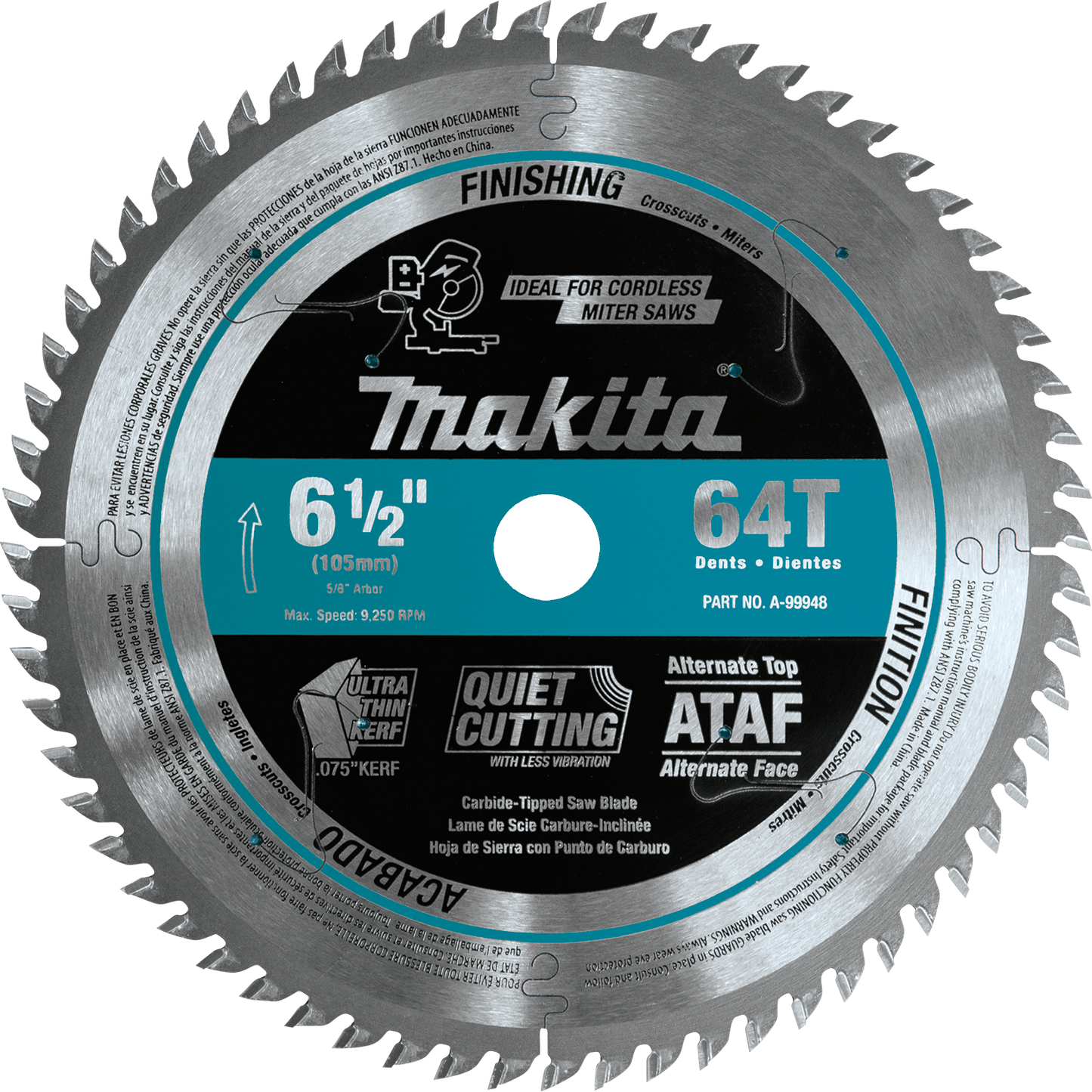 Makita A-99948 6‑1/2" 64T Carbide‑Tipped Ultra‑Thin Kerf Saw Blade