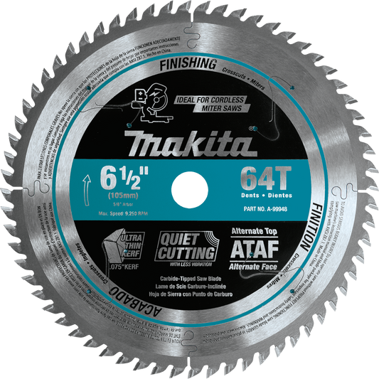 Makita A-99948 6‑1/2" 64T Carbide‑Tipped Ultra‑Thin Kerf Saw Blade