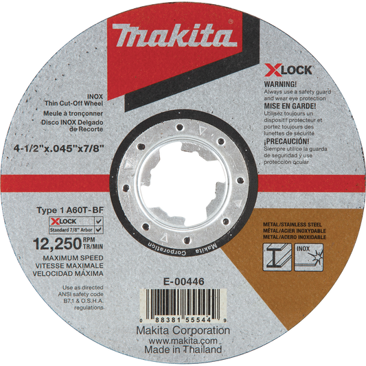 Makita E-00446 X‑LOCK 4‑1/2" x .045" x 7/8" Type 1 General Purpose 60 Grit Thin Cut‑Off Wheel for Metal and Stainless Steel Cutting
