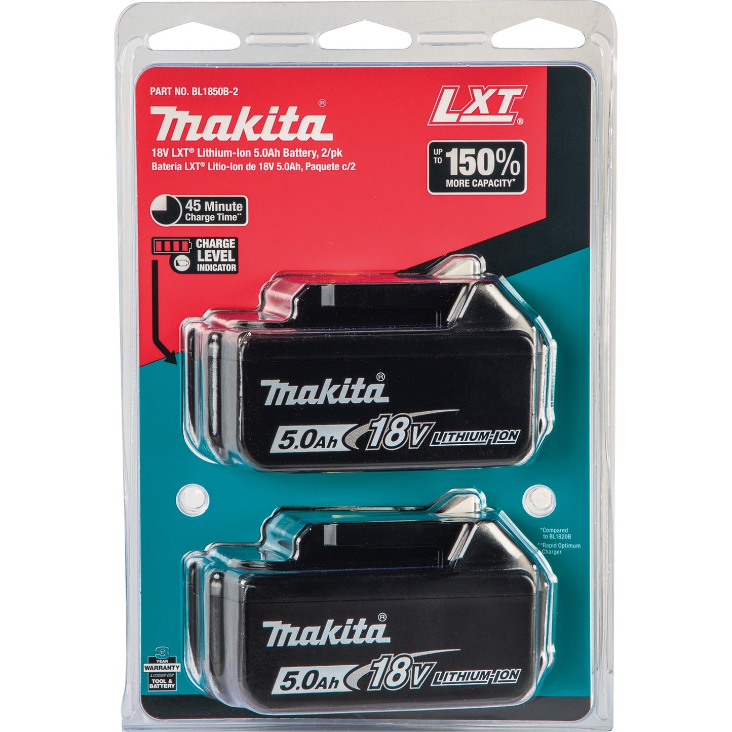 Makita BL1850B-2 18V LXT® Lithium‑Ion 5.0Ah Battery, 2/pk