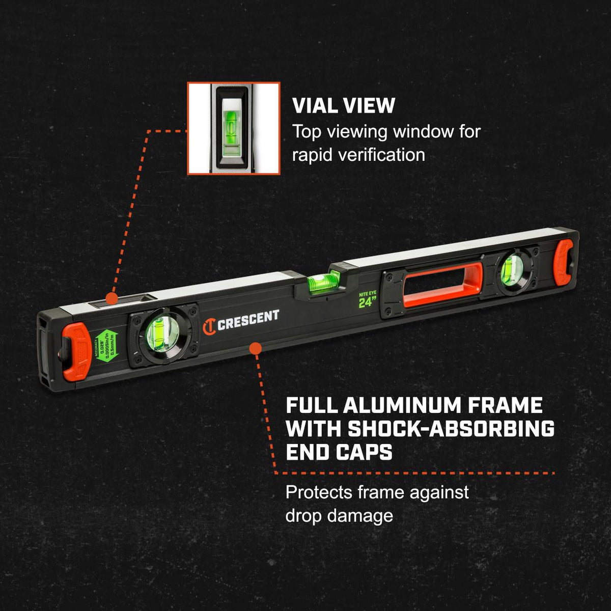 Lufkin CBOXL24 24" NITE EYE™ Aluminum Box Beam Level