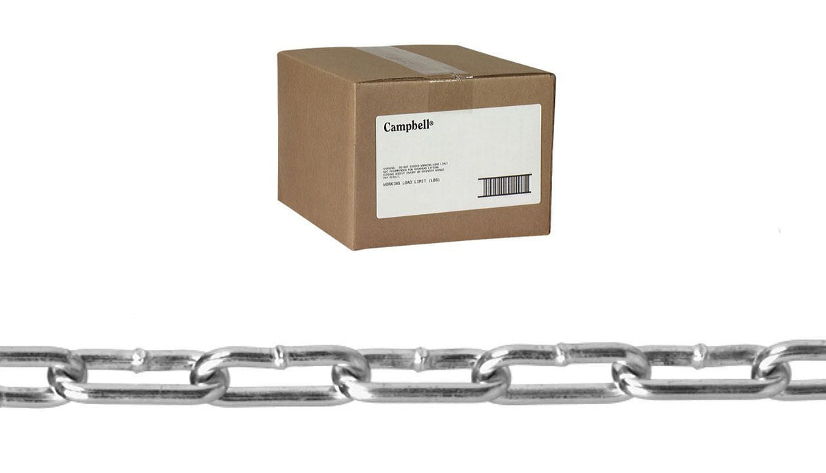 Campbell T0332024 2/0 Straight Link Coil Chain, Zinc Plated, 100' per Carton