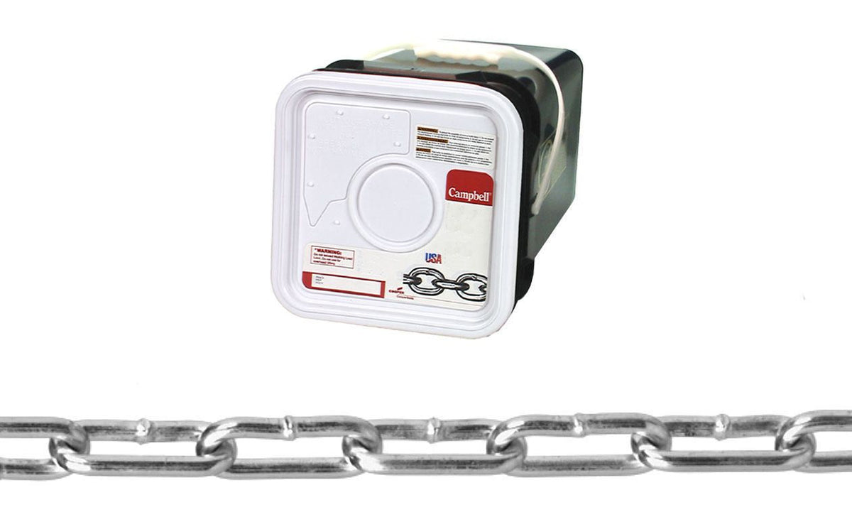 Campbell T0335026 5/0 Straight Link Coil Chain, Zinc Plated, 140' per Square Pail