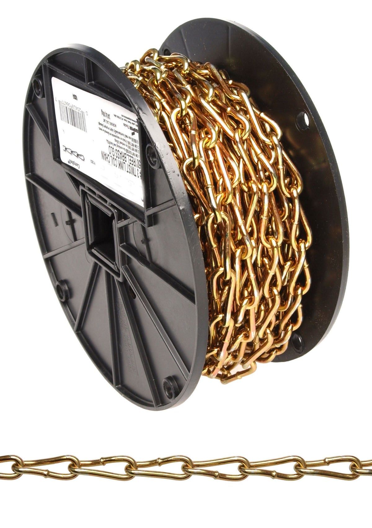 Campbell T0723167 #3 Twist Link Coil Chain, Brass Glo, 50' per Reel