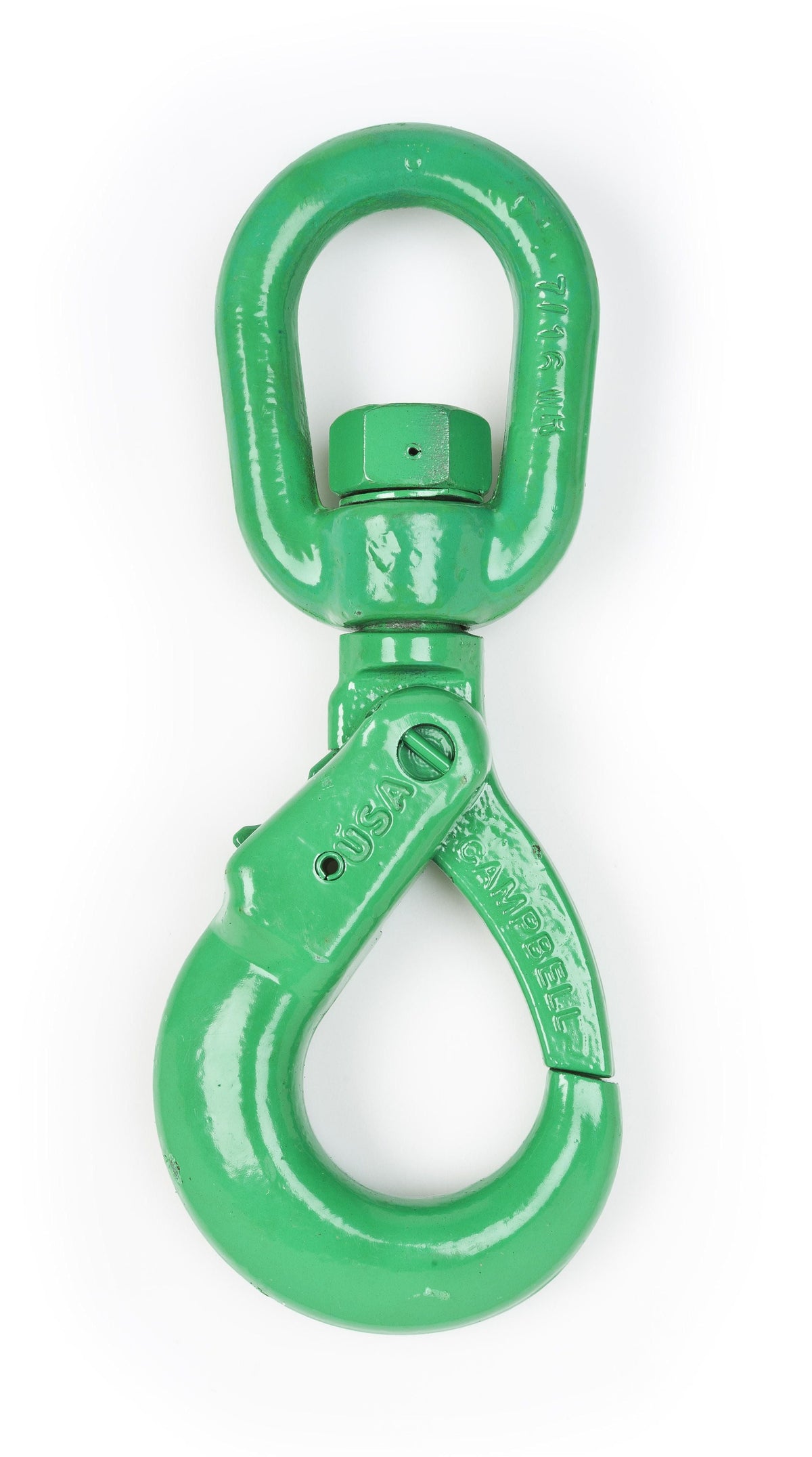 Campbell 5798695 3/8" Cam-Alloy® Swivel Self Locking Hook, Grade 100, Painted Green