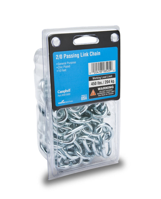 Campbell 5971230 3/16" Grade 30 Proof Coil Chain, Zinc Plated, 10' per Plastic Clamshell