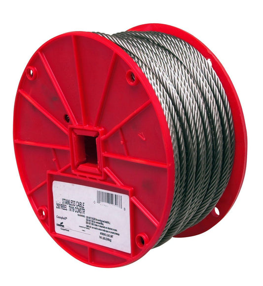 Campbell 7000626 3/16" 7 x 19 Type 304 Stainless Steel Cable, 250 Feet per Reel