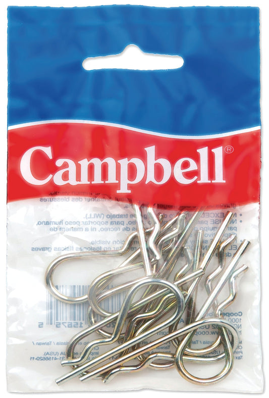 Campbell B3899816 1/16" Hitch Pin Clip, Yellow Chromate, 10 pcs per Bag