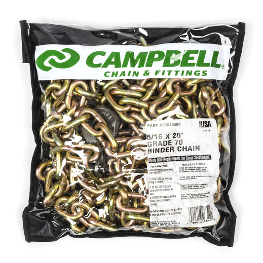 Campbell T0513698 3/8" x 20' Grade 70 Binder Chain w/Clevis Grab Hooks, 1 per Bag