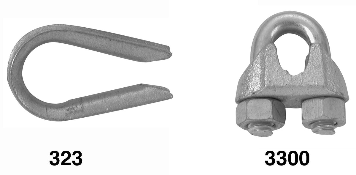 Campbell B7675119 3/16" Wire Rope Clips (2) w/ Thimble (1) Set, Electro-Galvanized