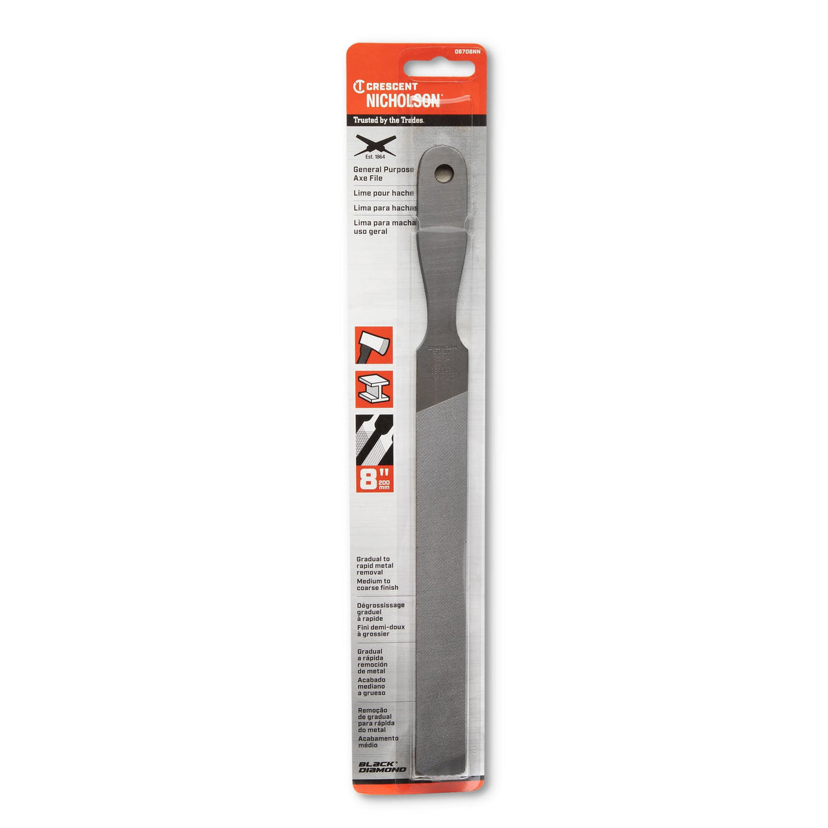 Nicholson 06706NN 8" Rectangular Double/Single Cut Axe File - Carded