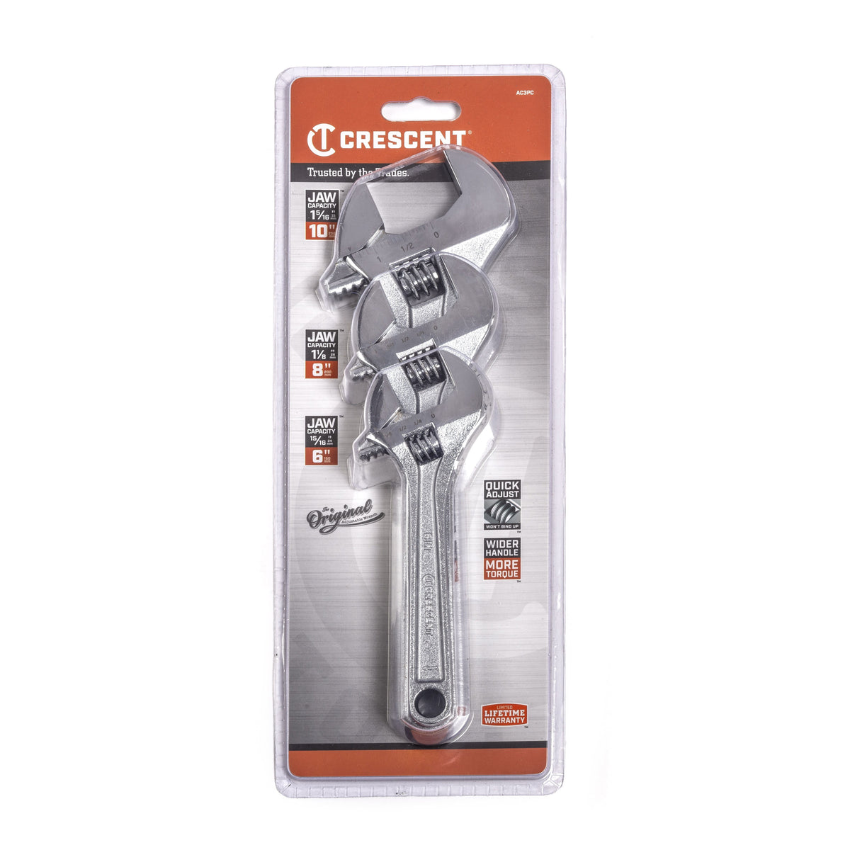 Crescent AC3PC 3 Piece Adjustable Wrench Set 6", 8" & 10"