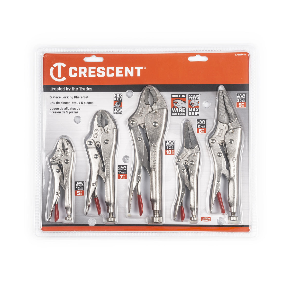 Crescent CLP5SETN-08 5 Piece Curved and Long Nose Locking Plier Set