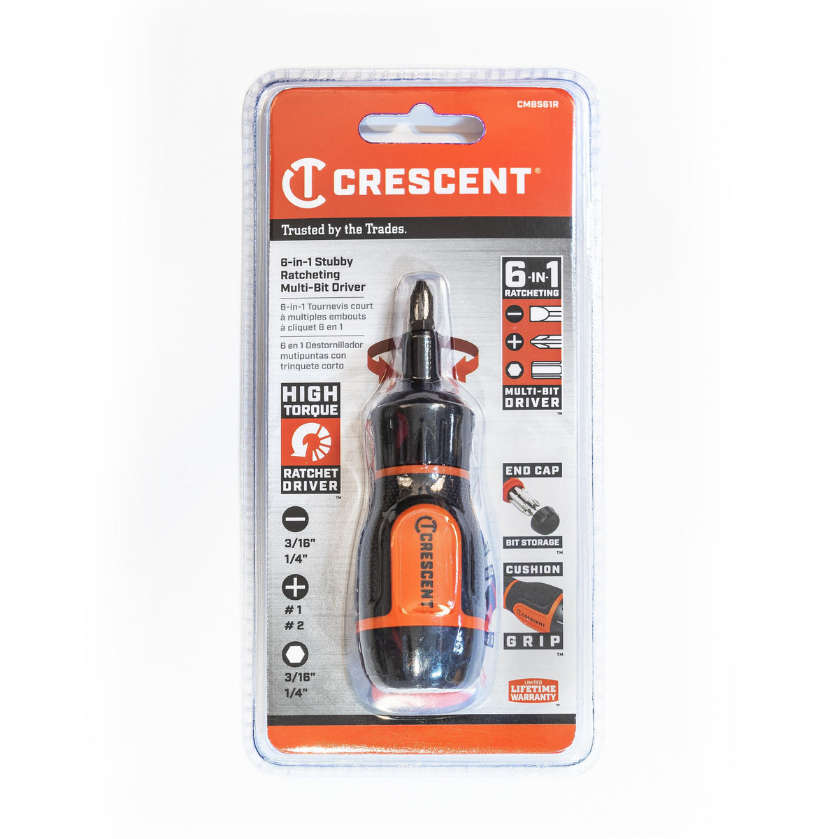 Crescent CMBS61R 6-in-1 Stubby Ratcheting Multi-Bit Driver