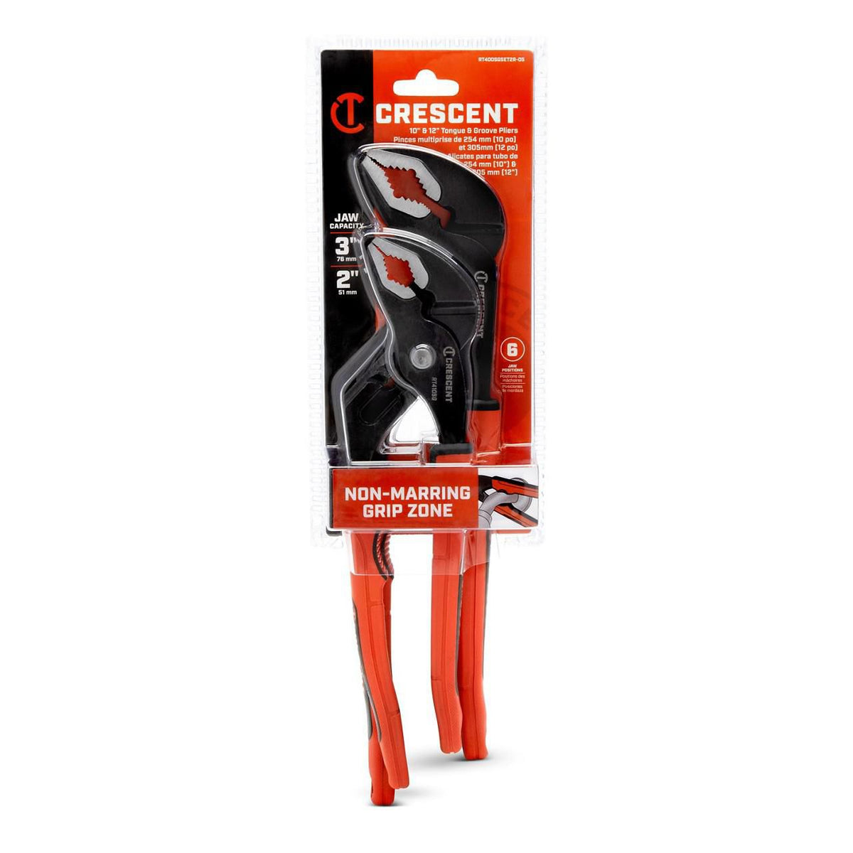 Crescent RT400SGSET2R-05 2 Piece Grip Zone™ V-Jaw Tongue & Groove Plier Set with Dual Material Rawhide Handle