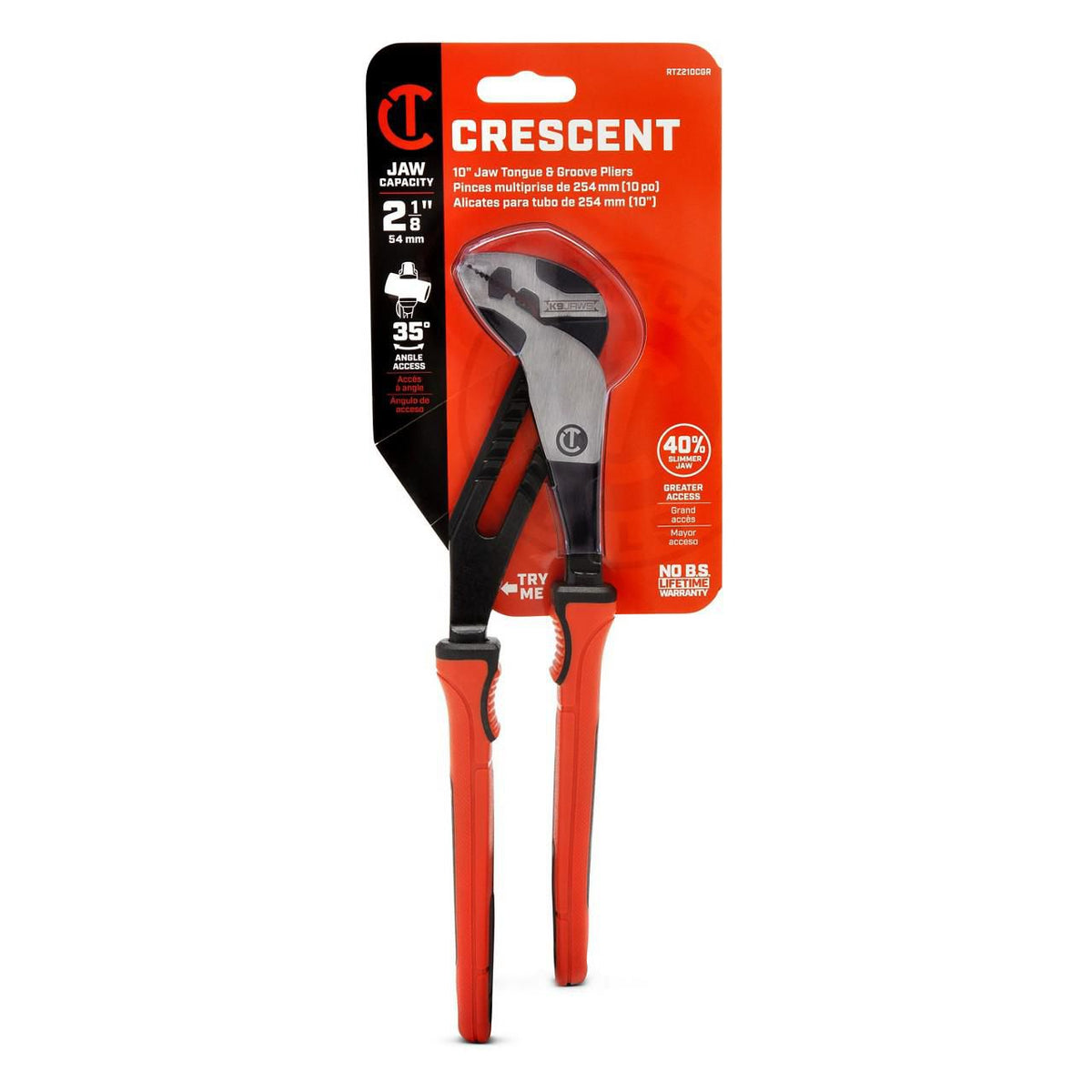Crescent RTZ210CGR 10" Z2 K9™ Straight Jaw Tongue and Groove Plier with Dual Material Rawhide Handle