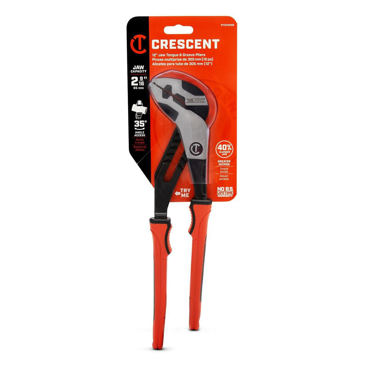 Crescent RTZ212CGR 12" Z2 K9™ Straight Jaw Tongue and Groove Plier with Dual Material Rawhide Handle