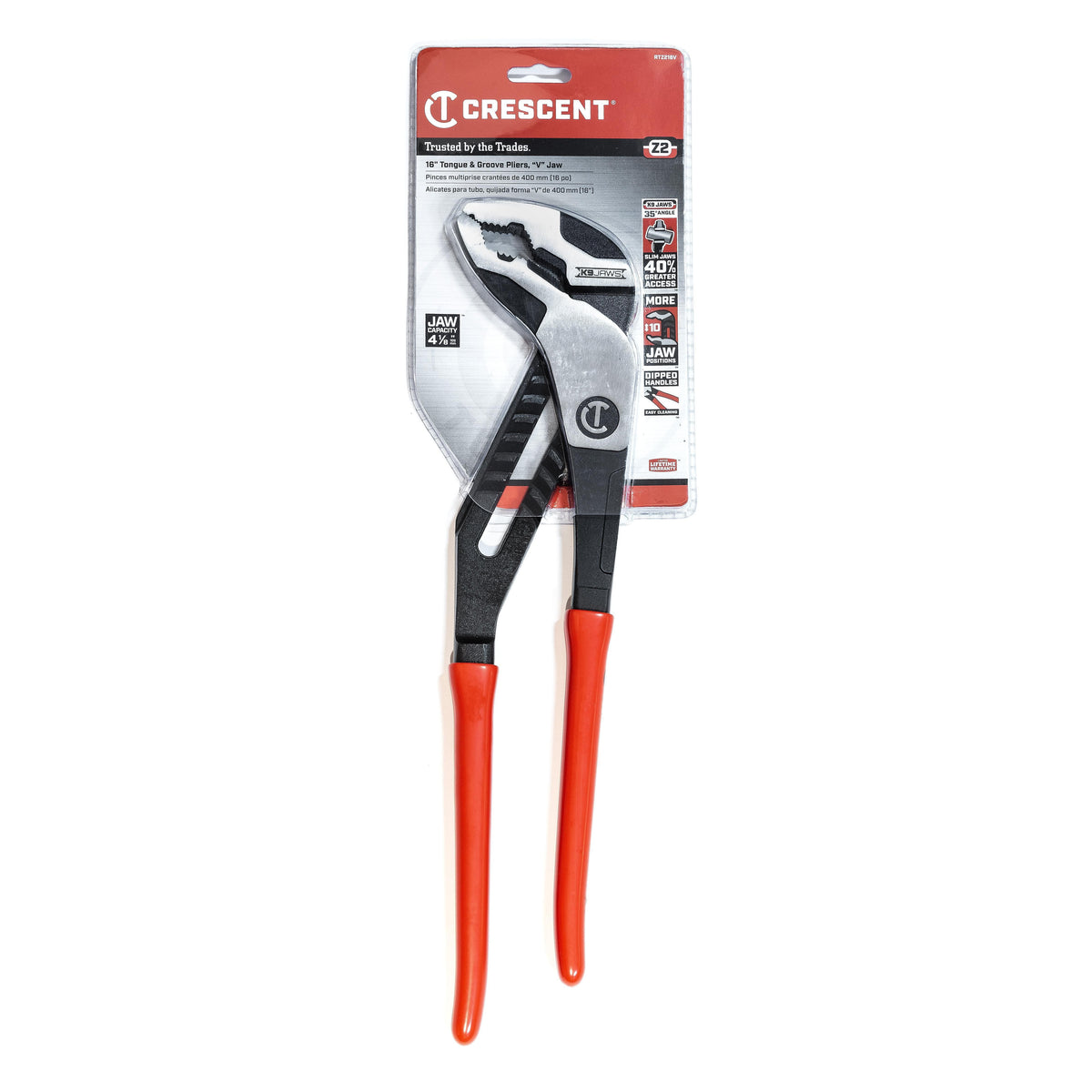 Crescent RTZ216V 16-1/2" Z2 K9™ V-Jaw Dipped Handle Tongue and Groove Pliers