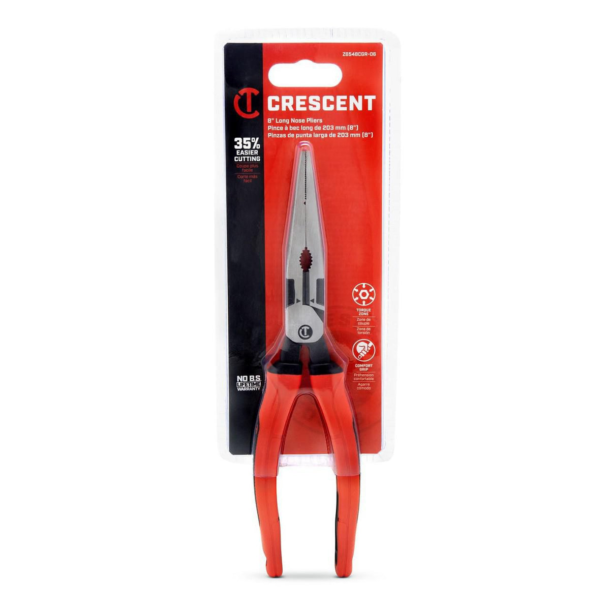 Crescent Z6548CGR-06 8" Z2 Long Nose Plier with Dual Material Grip Rawhide Handle