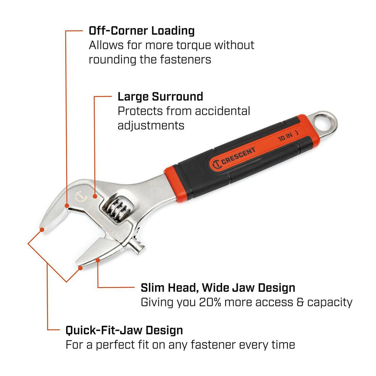 Crescent AC310CVS 10" Adjustable Wrench with Quick-Fit-Jaw