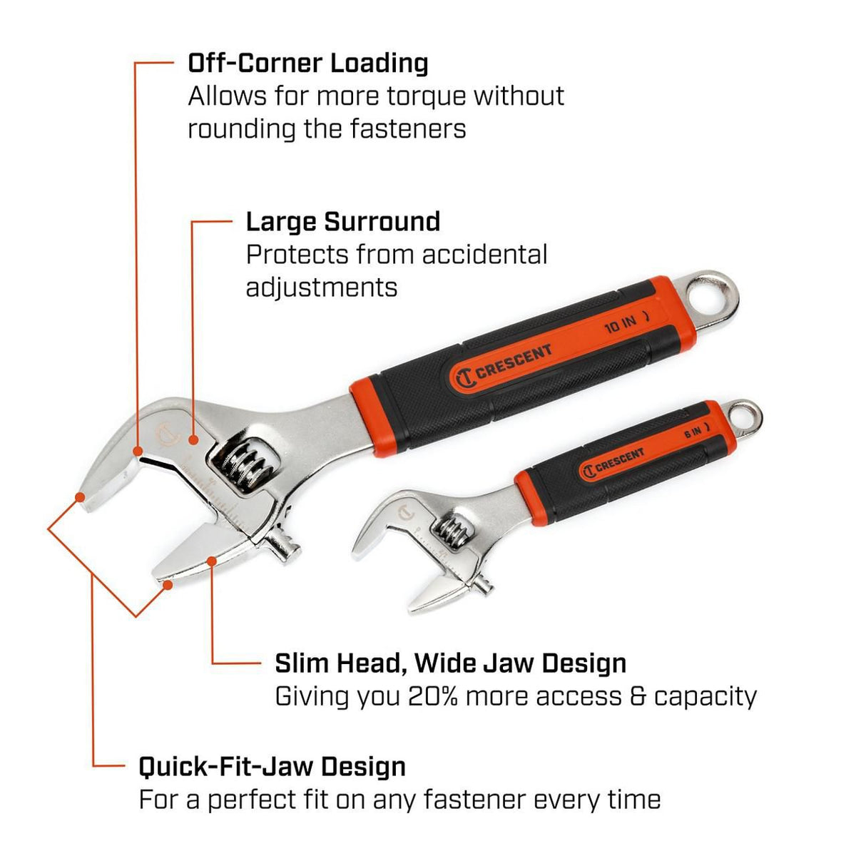 Crescent AC3610CVS 2 Piece 6" & 10" Quick-Fit-Jaw Adjustable Wrench Set