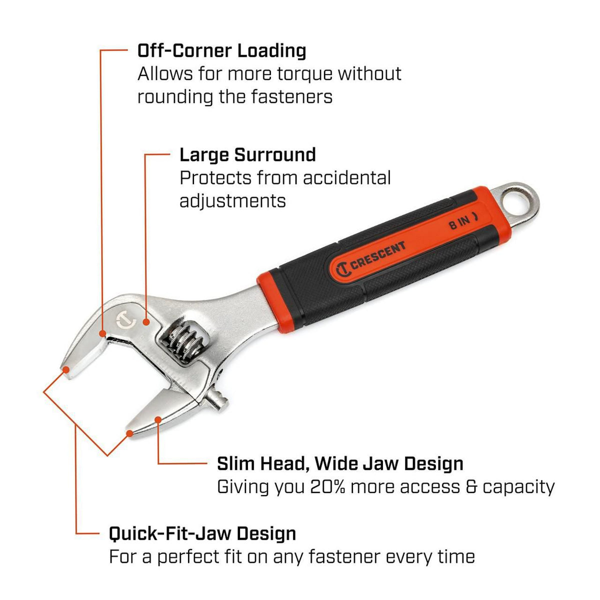 Crescent AC38CVS 8" Adjustable Wrench with Quick-Fit-Jaw