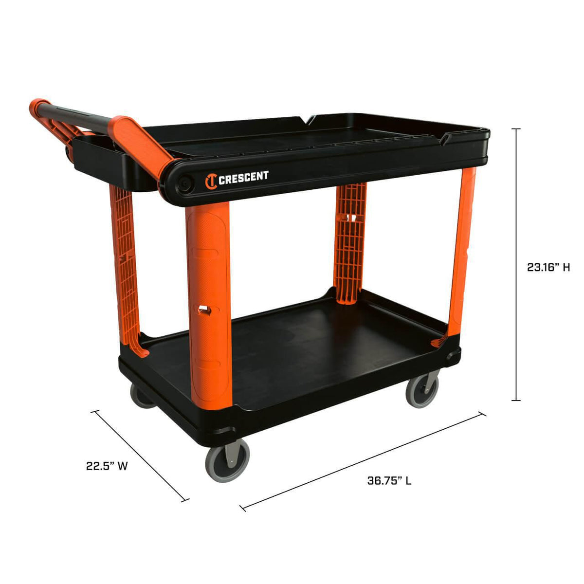 Crescent IUC2SCBM-1DLR RAILWORKS 2 Shelf Industrial Utility Cart with 5" Hard Casters and Single Door Security Panel