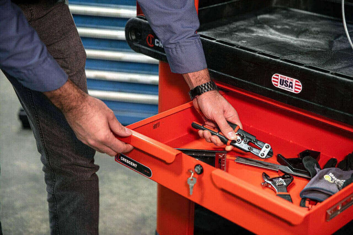 Crescent IUC2SCBM-STDR RAILWORKS 2 Shelf Industrial Utility Cart with 5" Hard Casters and Tool Drawer