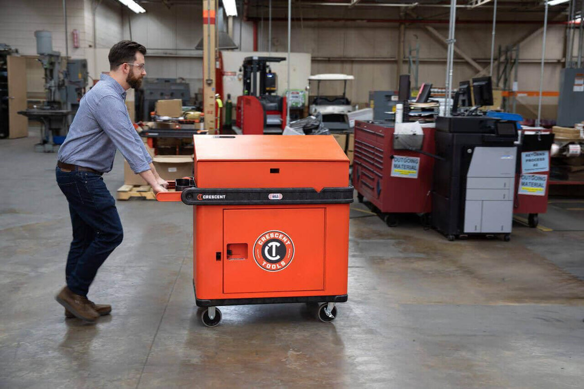Crescent IUC2SCBM-1DLR RAILWORKS 2 Shelf Industrial Utility Cart with 5" Hard Casters and Single Door Security Panel