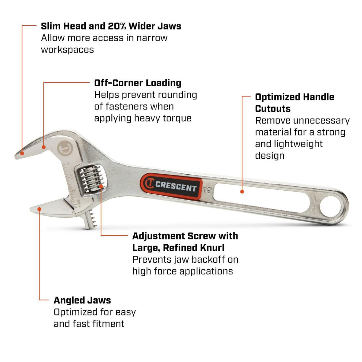 Crescent AC312VS 12" Chrome Adjustable Wrench with Quick-Fit-Jaw