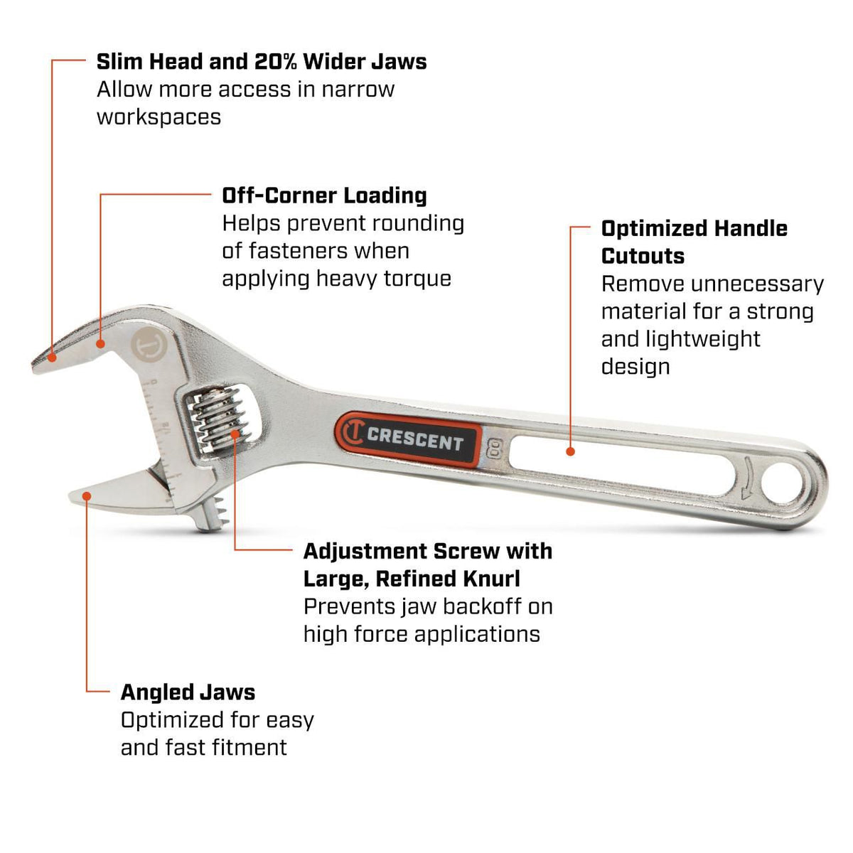 Crescent AC38VS 8" Chrome Adjustable Wrench with Quick-Fit-Jaw