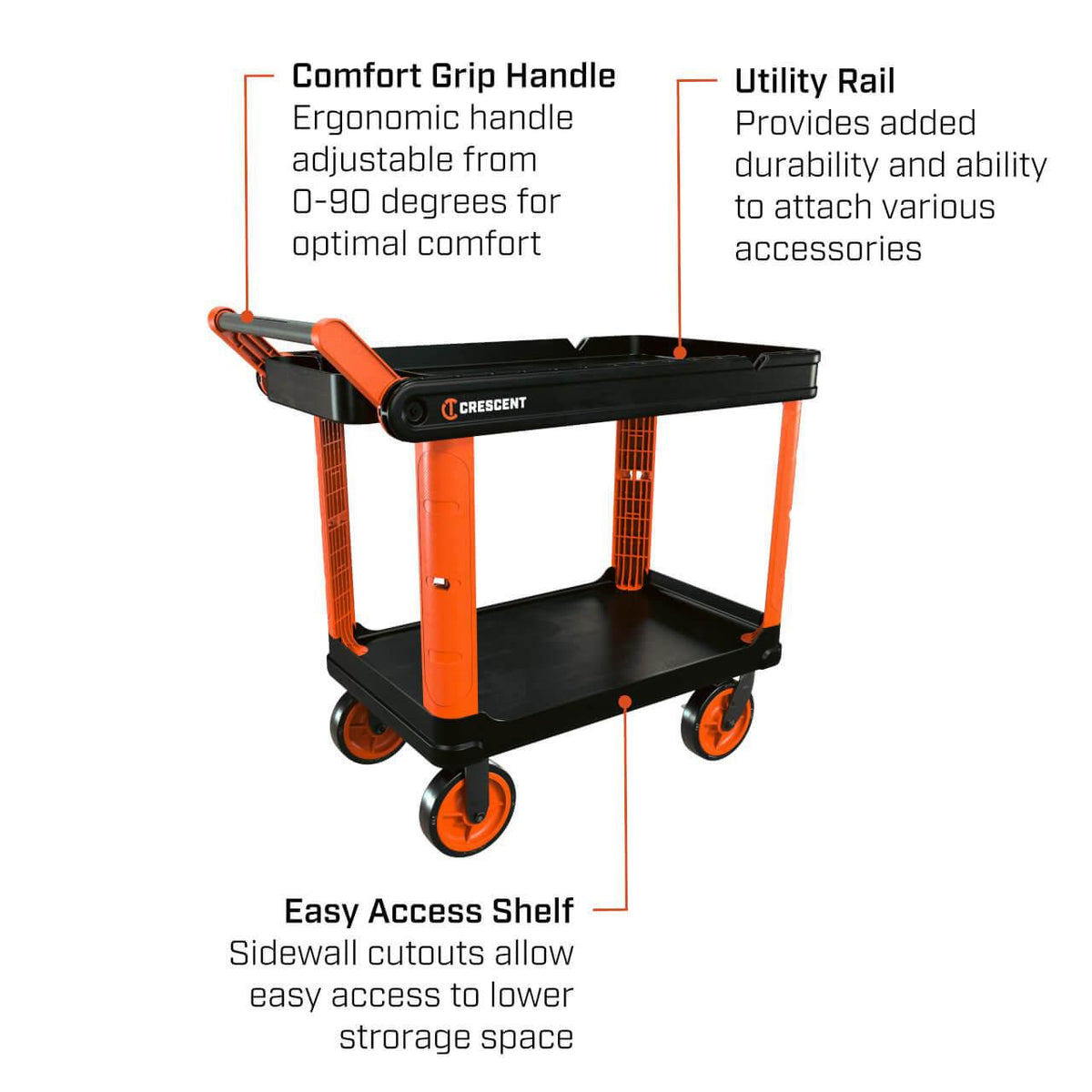 Crescent IUC2S8CBM RAILWORKS 2 Shelf Industrial Utility Cart with 8" Casters