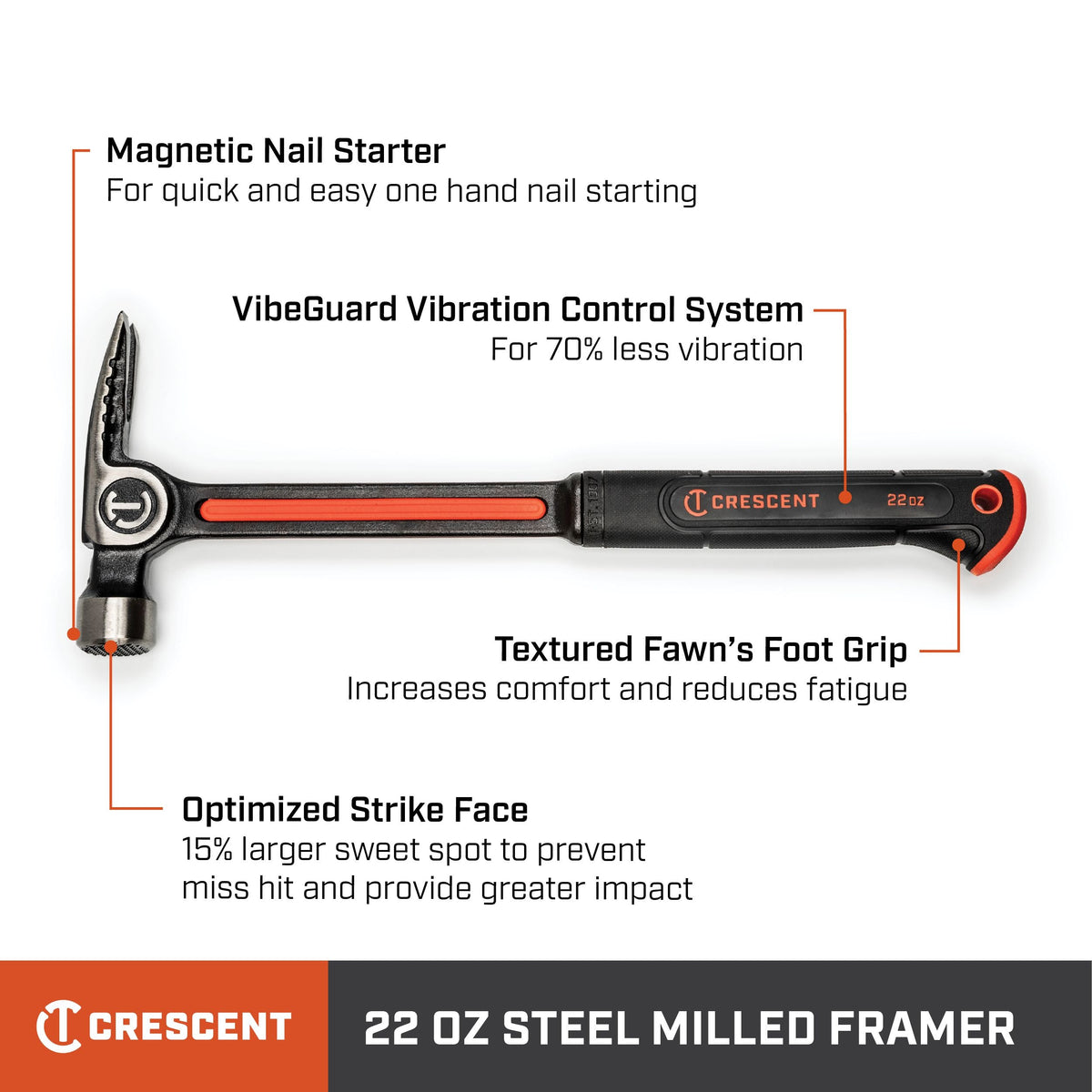 Crescent CHSFRM22 22 oz. Steel Milled-Face Framing Hammer