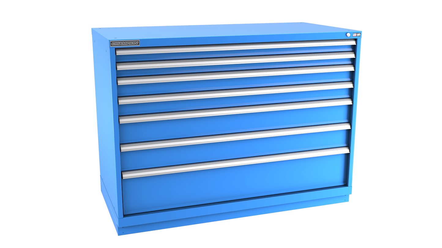 Champion Tool Storage DW1800-0701-ILC-FTB-BB 7-Drawer Standard Depth Modular Cabinet DW0701 | 56-1/2"W x 41-3/4"H x 28-1/2"D, Bright Blue
