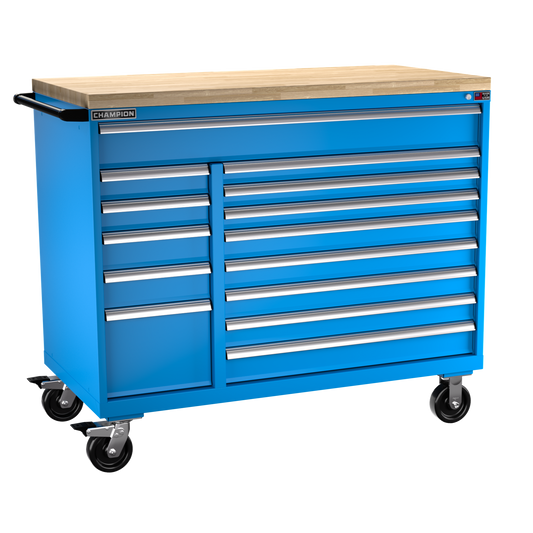 Champion Tool Storage DW1800DB-1401IL-MB8-BBT-BB 14-Drawer Standard Depth Mobile Modular Cabinet DW1401IL | 56-1/2"W x 49-1/8"H x 28-1/2"D, Bright Blue