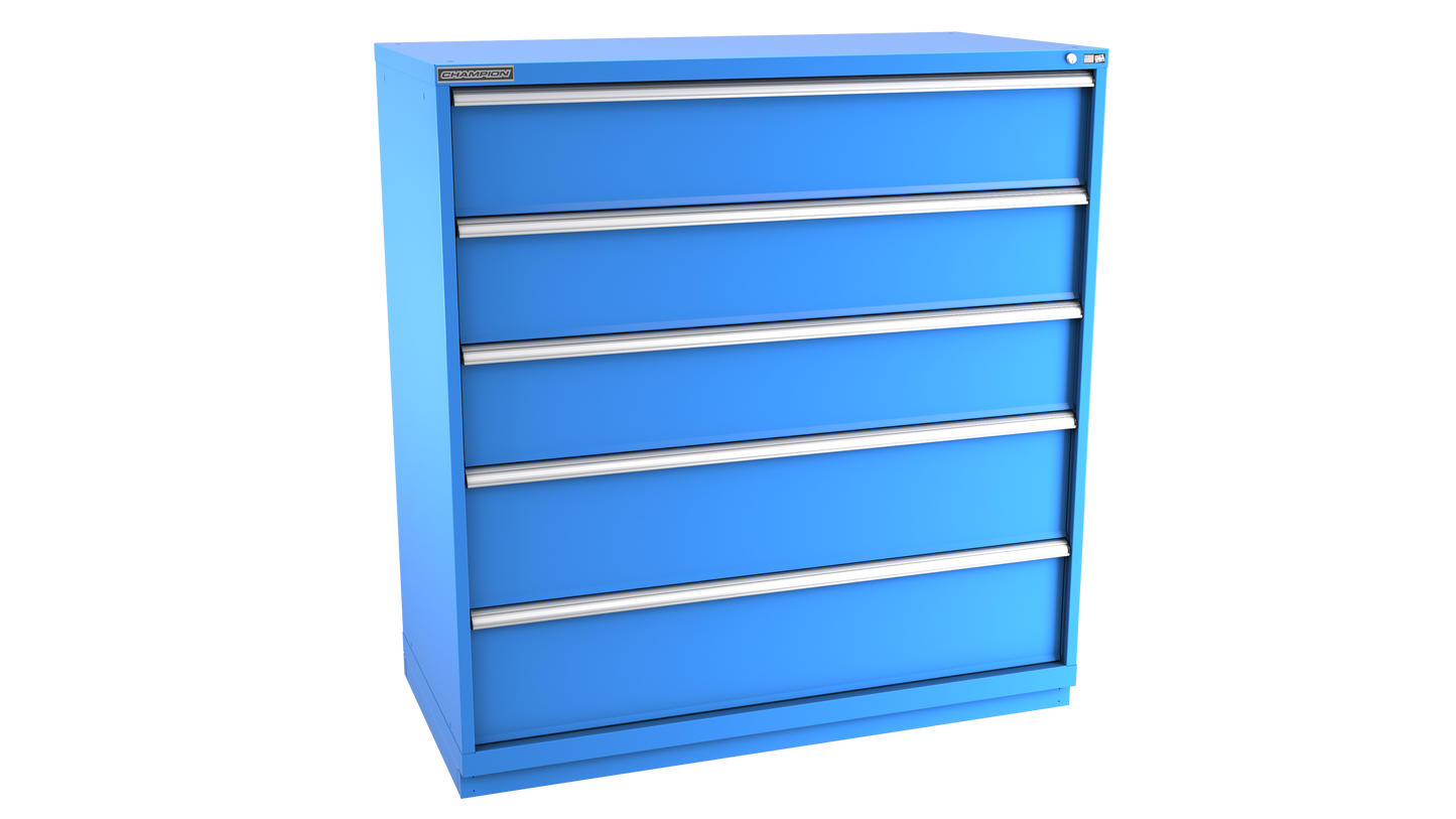 Champion Tool Storage DW2700-0501-ILC-FTB-BB 5-Drawer Standard Depth Modular Cabinet DW0501 | 56-1/2"W x 59-1/2"H x 28-1/2"D, Bright Blue