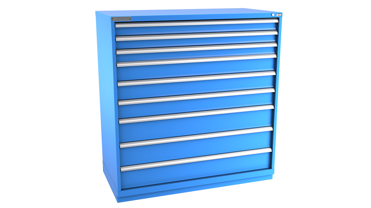 Champion Tool Storage DW2700-0901-ILC-FTB-BB 9-Drawer Standard Depth Modular Cabinet DW0901 | 56-1/2"W x 59-1/2"H x 28-1/2"D, Bright Blue