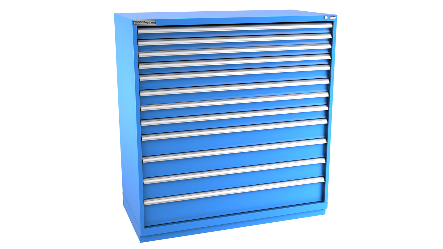 Champion Tool Storage DW2700-1201-ILC-FTB-BB 12-Drawer Standard Depth Modular Cabinet DW1201 | 56-1/2"W x 59-1/2"H x 28-1/2"D, Bright Blue
